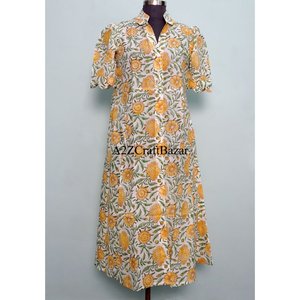 Robe en coton indien imprimée à la main pour femme – Confortable, douillette, style bohème, idéale pour l'été, légère, douce, coupe décontractée, avec décoration en dentelle - Product Image 3