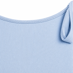 Débardeur côtelé tricoté teinté à nouer aux épaules pour femme |   Crop top sans manches coupe ajustée |   Haut décontracté extensible et confortable - Product Image 3