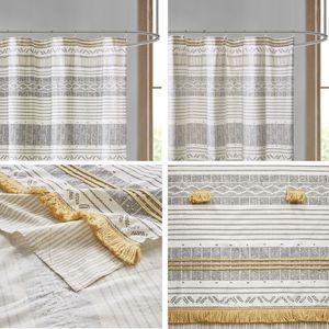 Tenda da doccia con stampa a righe in cotone con nappa accessorio da bagno elegante e resistente - Product Image 4