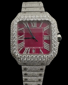 นาฬิกาข้อมือผู้ชายสุดหรู ดีไซน์ฮิปฮอป หน้าปัดสีแดงปรับแต่งได้ ประดับเพชรโมอิสซาไนต์เต็มหน้าปัด ตัวเลขโรมัน สวยงาม - Product Image 2