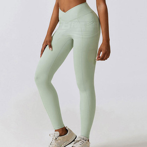 Wholesale High Quality Solid High Waist Tummy Control Breathable Full Length Yoga <b>Legging</b> <b>Pocket</b> Four-Way Stretch 220g - Product Image 2