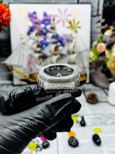 Reloj Iced Out Bling con Diamantes de Moissanita, Reloj de Lujo Hip Hop, Esfera Redonda, Esfera Negra, Reloj de Hombre con Diseño Audaz - Product Image 5