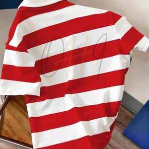 Camiseta de Golf para Hombre, Color Rojo y Blanco, Casual, Manga Corta, 100% Algodón, Tejido de Felpa, Transpirable, Verano, Personalizable - Product Image 2