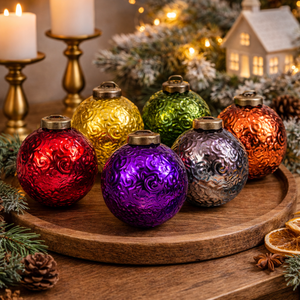 Boule de Noël en verre mercure gaufré |   Décoration de style vintage pour une ambiance festive à la maison et un décor d'arbre classique. - Product Image 5
