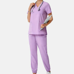 Wholesale Slim Fit Stretch Women Medical Scrubs <b>Set</b> Jogger Pants V-neck Nurse Uniform Hospital <b>Doctor</b> Workwear Spa Beauty Suit - Product Image 2