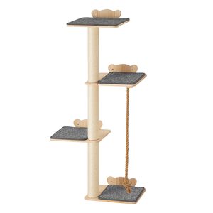 Albero per Gatti a 4 Livelli con 4 Piattaforme, Mensola Galleggiante da Parete per Gatti (Capacità 18 kg), in Legno di Pino da 12 mm, Stile Classico, Arredamento per Animali Domestici - Product Image 1