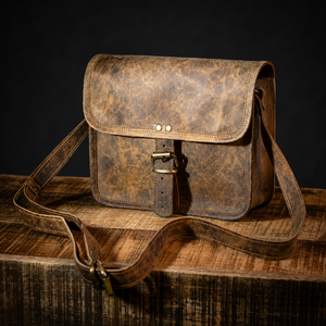 Distressed Brown Leather Crossbody Satchel Bag Vintage Handmade <b>Shoulder</b> Purse With Buckle <b>Strap</b> For Daily Use - Product Image 4