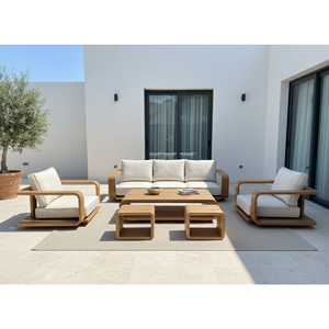 Elegant Cassandra Outdoor Sofa <b>Set</b> Durable Teak Wood Frame Minimalist Design Sophisticated Patio Seating Commercial Villa - Product Image 5