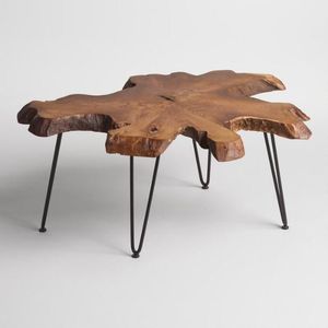 Modern <b>Round</b> Wood Coffee <b>Table</b> With <b>Black</b> Metal Frame Industrial Living Room Furniture - Product Image 3