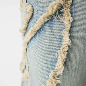 High Quality Custom Fringe Straight Baggy Jeans Soft Women's Denim Pants Plus Size Women's Trouser - Product Image 6