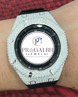 Pragalbh Jewels Luxus-Diamantuhr mit Pavé-Moissanit-Besatz, achteckiger Lünette und Kautschukarmband – Herren-Hip-Hop-Uhr