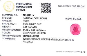 Rubí Ovalado de 6.11 Quilates, Gema Natural de Birmania RBHO-6 - Product Image 6