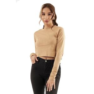 เสื้อครอปแขนยาวสีเบจสำหรับผู้หญิง ทรงเข้ารูป สีพื้น สวมใส่สบายทุกฤดูกาล - Product Image 6