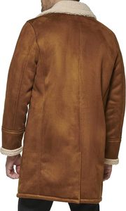 Veste en cuir suédé marron pour homme avec doublure en sherpa, col rabattable, double boutonnage, coupe-vent, manteau d'hiver, style décontracté - Product Image 3