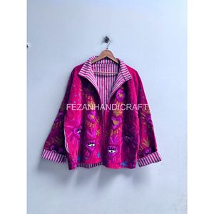 Chaqueta de Terciopelo Bordada para Mujer, Diseño Floral, Cuello Mao, Manga Larga, para Otoño, Bordado a Mano - Product Image 1