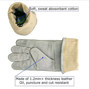 Gants de soudage en cuir de vachette avec feuille d'aluminium pour isolation thermique et protection, robustes, résistants à l'usure et renforcés - Product Image 2