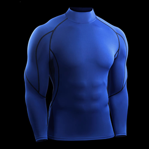 Camiseta de compresión de cuello alto para hombre, de manga larga, elástica, para gimnasio, running, capa base, personalizada para fitness - Product Image 3