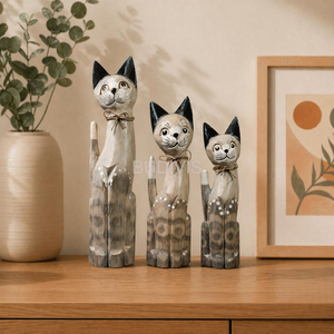 Juego de Figuras de Gatos de Madera Hechas a Mano con Textura de Madera Rústica Natural, Juego de Adornos Decorativos para el Hogar - Product Image 5