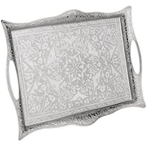 Bandejas de servir decorativas marroquíes al por mayor, de metal, diseño árabe vintage, rectangular, plateada, para el hogar, hoteles y restaurantes. - Product Image 1