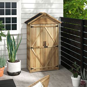 Casetta da Giardino in Legno Facile da Montare con Porte Chiudibili a Chiave e Ripiani, Tetto Impermeabile per Uso Esterno - Product Image 2