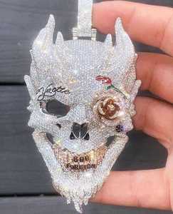 Custom Hip Hop Skull Faced Pendant Men <b>Iced</b> <b>Out</b> 925 Sterling Silver Diamond Jewelry Necklace Personality Gift - Product Image 3