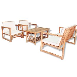 Ensemble de canapés de jardin de taille moyenne avec coussins en bambou et tissu polyester - Product Image 1
