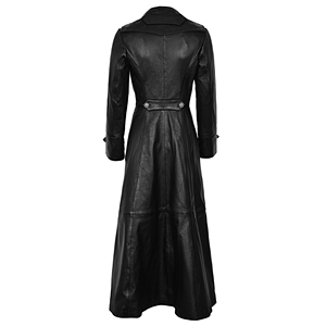 Manteau long en cuir d'agneau Napa pour femme, style gothique noir premium avec clous, résistant au vent, doublure en polyester multi-poches - Product Image 3