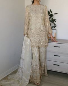 Ensemble de salwar kameez à motif floral de créateur, en faux georgette, avec broderie lourde, pour mariage indien/pakistanais, décontracté, séchage rapide - Product Image 2