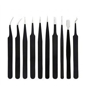 Ensemble de 10 pinces à épiler pour extensions de cils, en acier inoxydable, antistatiques, noires, outils de beauté de précision - Product Image 5
