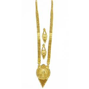 Juego de Joyería de Boda India de Latón con Micro Oro de 14K, 18K, 24K al por Mayor, Diseño Floral, Cadena de Palomitas de Maíz de 30 Pulgadas, Collar y Pendientes - Product Image 3