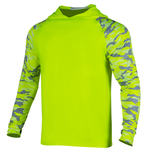 เสื้อเชิ้ตตกปลาแขนยาวมีฮู้ดสีเขียวนีออนสำหรับผู้ชาย ผ้าซับเหงื่อ แห้งเร็ว ป้องกันรังสียูวี เหมาะสำหรับกิจกรรมกลางแจ้ง - Product Image 1