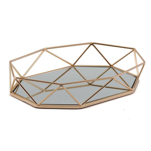 Plateau de service décoratif en métal doré géométrique miroir, plateau moderne de luxe en verre et métal, organisateur de décoration intérieure, présentoir de table - Product Image 1