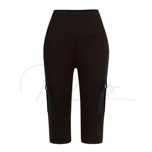 High Waist Black Capri <b>Leggings</b> <b>With</b> <b>Pockets</b> Seamless Four-Way Stretch Yoga Pants Knee Length Solid Color Women's Fitness Wear - Product Image 3