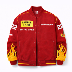 Chaqueta Varsity Personalizada Flame Racing, Chaqueta Bomber con Logotipo Personalizado, Chaqueta Vintage de Motociclismo y Streetwear - Product Image 1