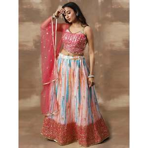 Vestido de Novia Fascinante en Blanco y Rosa con Trabajo Zari, Lehenga Choli de Chinon - Product Image 1