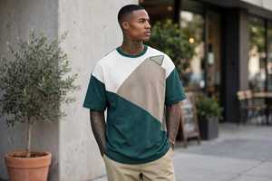 Camiseta Extra Grande para Hombre, Verde Beige, Manga Corta, Estilo Urbano, 100% Algodón Jersey, 230g - Product Image 5