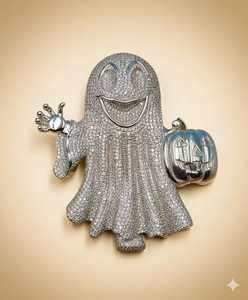 Colgante Personalizado de Moissanita Fantasma, Pasa el Test de Diamantes, Plata de Ley 925, Chapado en Oro Blanco de 14K, Regalo de Halloween, Joyería Hip Hop - Product Image 1