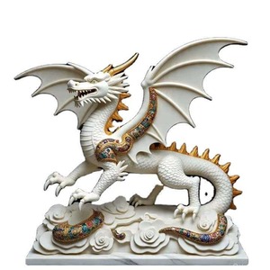 Figurine de dragon en marbre blanc sculptée à la main, style antique, pièce décorative pour la maison et l'hôtel - Product Image 1