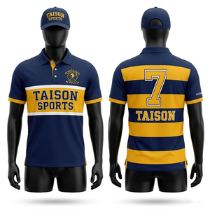 เสื้อโปโลพรีเมียม 180 GSM ผ้าโพลีเอสเตอร์ตาข่าย สีกรมท่า ดีไซน์แถบข้างสีทอง ระบายอากาศได้ดี ปักลายตามสั่ง โลโก้แบบซับลิเมชั่น - Product Image 4
