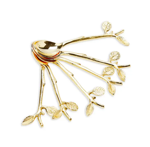 Juego de cubiertos de latón del fabricante, cuchara para café, frutas y postres, cuchara de barra con mango de diseño de hoja - Product Image 6