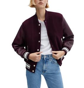 Blouson universitaire en laine et cuir pour femme, haute qualité, style streetwear tendance pour l'hiver 2026 - Product Image 1