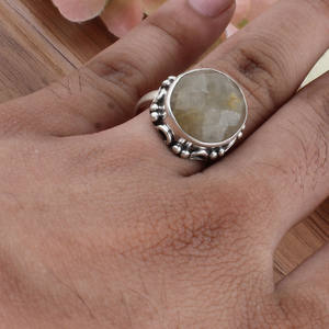 Bague en argent sterling 925 avec pierre de préhnite naturelle en sertissage clos, pierre de raisin vert, bijoux en pierre précieuse véritable, coupe brillante, pour les fêtes - Product Image 3