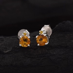 Pendientes de Plata de Ley S925 con Citrino Naranja en Forma de Estrella, Corte Redondo, Joyería Fina Clásica para Uso Diario de Mujer - Product Image 2