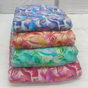 Viscosa chiffon chinnon con estampado bordado. Viscosa chinon chiffon premium: una fusión de bordado tradicional y arte de impresión moderno. - Product Image 1