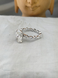 Luxury Round Shape Diamond Ring Yellow Gold Finish with Side <b>Stones</b> Teardrop Design Elegant Wedding Ring for Women Fine Jewelry - Product Image 2