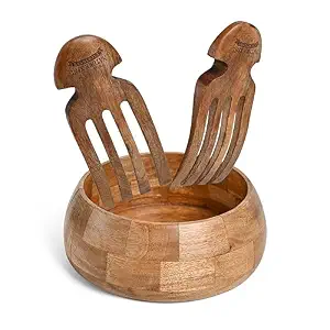 Bol à salade et de service en bois d'acacia éco-responsable fait main, moderne, pour fruits, idéal pour fêtes, mariages, cuisine, salle à manger FAIZA CRAFT - Product Image 5