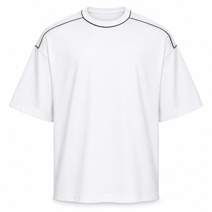 เสื้อยืดคอตตอนคอกลมแขนสั้นสีพื้นผ้าเจอร์ซีย์ถักสำหรับผู้ชายสีขาวทรงโอเวอร์ไซส์สไตล์ลำลอง - Product Image 2