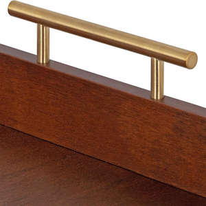 Plateau élégant en manguier rectangulaire au design personnalisé avec poignées en métal doré Plateau de présentation en bois à bords arrondis et accent décoratif - Product Image 4