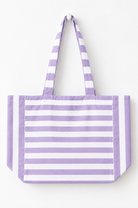 Bolsa de Lona a Rayas Blancas y Moradas, de Gran Capacidad, con Parte Superior Abierta, para Compras, Playa y Viajes - Product Image 1