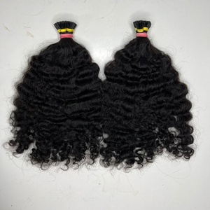 Burmese Curly I Tip Nano <b>Ring</b> Raw Human Hair Extensions Double Drawn <b>Thick</b> Ends High Quality Curly Hair Natural Color - Product Image 2